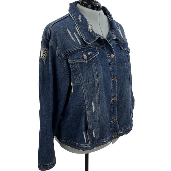 Jack & Avery Womens 3XL Outerwear Destroyed Distressed Denim Ripped Jean Jacket - Picture 8 of 16